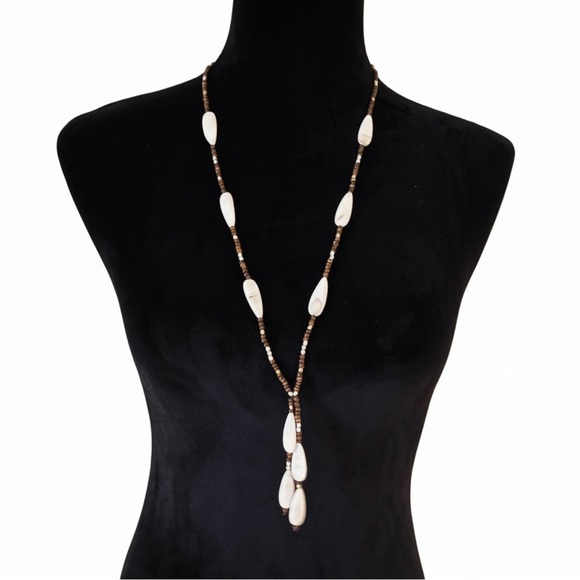 NEW NWT J. Jill AbaloneShell Wooden Bead Long Lariat Necklace $49 Retail Tag - Picture 3 of 4